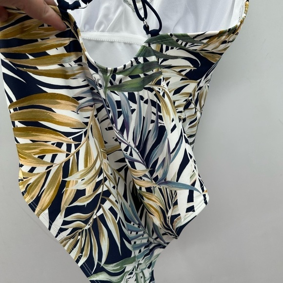 HURLEY L Green palm print UPF 50+ 4 way stretch swimsuit tropical resortwear - Picture 5 of 10
